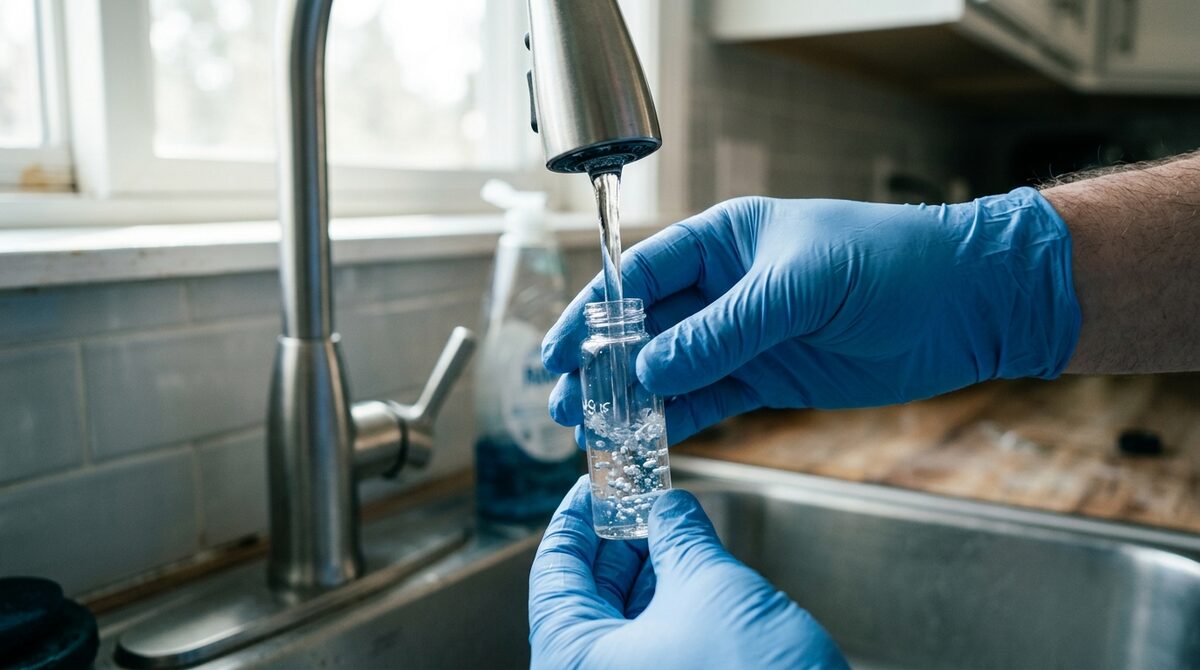 Collecting a well-water sample into a test vial