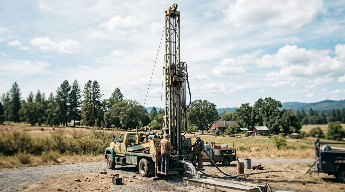 Water-well drilling rig working on a rural property